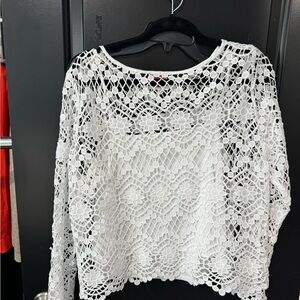 Vince Camuto White Floral Crochet Blouse